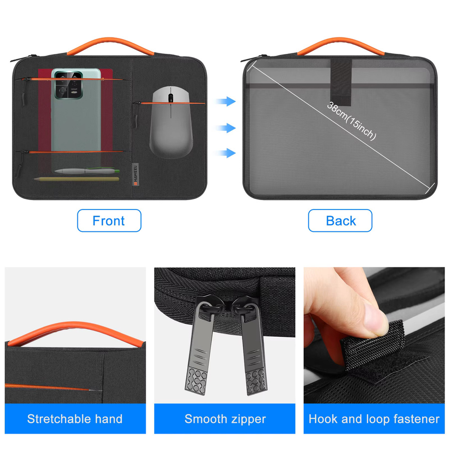 HAWEEL Schutzhülle für Laptops und Notebooks als Aktentasche mit Reißverschluss, grau, passend für 13 Zoll, 14 Zoll und 15 Zoll MacBook und Computertasche - Bild 2
