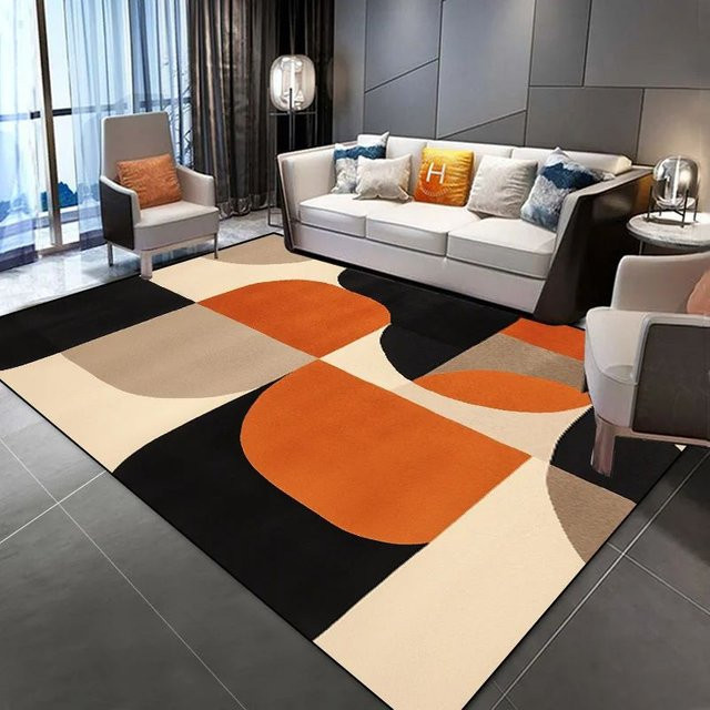 VIKAMA Moderner Teppich in Orange und Schwarz, Maschinenwaschbarer abstrakter Heusteppich für Wohnzimmer und Schlafzimmer - Bild 1