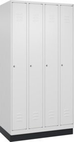 C+P Spind Classic PLUS Garderobenschrank mit Sockel, 4 Abteile, Grau/Weiß, Verschluss mit Zylinderschloss und 3 Garderobenhaken, H x B x T: 195 x 100 x 50 cm - Bild 1