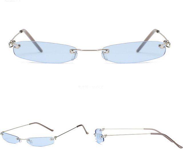 Hcj Sonnenbrille, Unisex, randlos, oval, Metall, blau transparent - Bild 1