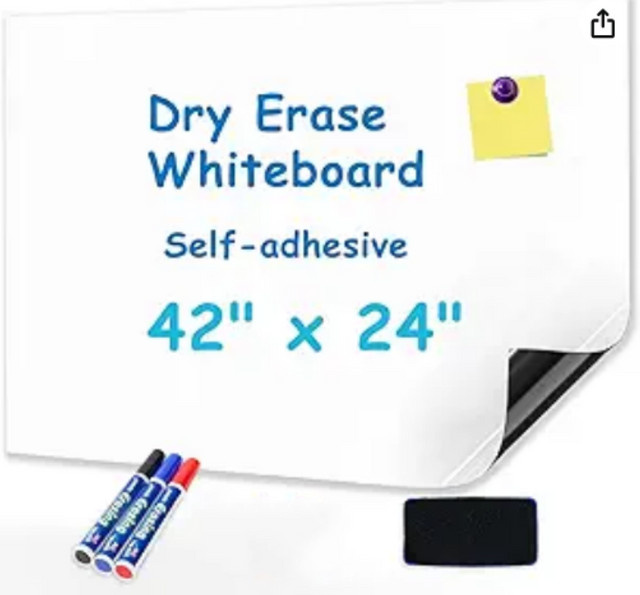 Magnetisches Whiteboard als selbstklebender Wandaufkleber, weiß, Breite: 106,68 cm, Höhe: 60,96 cm - Bild 1