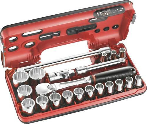 Facom Steckschlüsselsatz metrisch 1/2 Zoll, 21-teilig, rot, SL.DBOX112PB - Bild 1