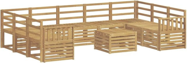 vidaXL Outdoor-Sofagarnitur 10-teilig aus Akazien-Massivholz in Weiß mit Tisch und Polstern, B/T/H: 59 x 59 x 37 cm - Bild 1