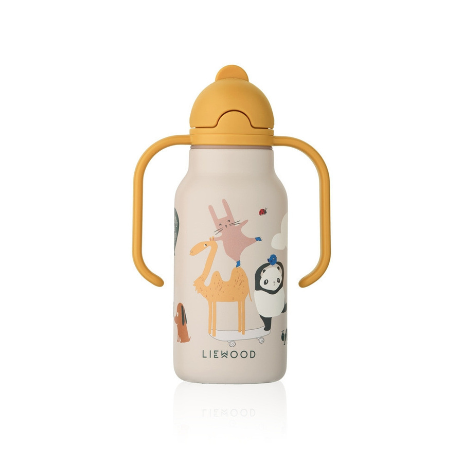 Liewood Kimmie Trinkflasche aus Edelstahl mit Strohhalm, auslaufsicher, Farbe: Sandy, 250 ml - Bild 1