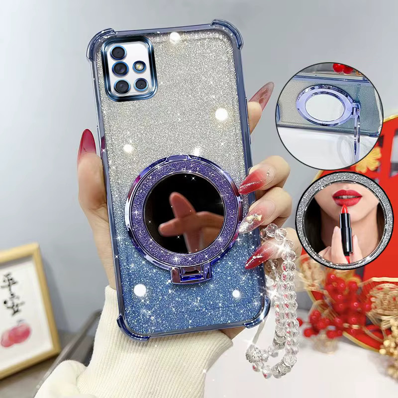 Stoßfeste Handyhülle mit Spiegelständer und Perlenarmband für Samsung Galaxy A51 und M40s in Pink - Bild 1