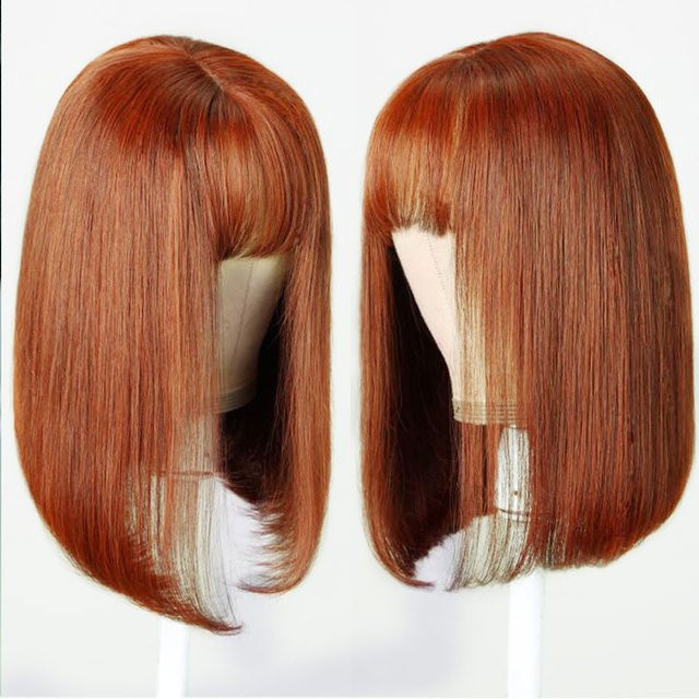 Lolely Dream Echthaar-Perücke, Blonde Ingwer-Orange, Glatt, mit Pony - Bild 1