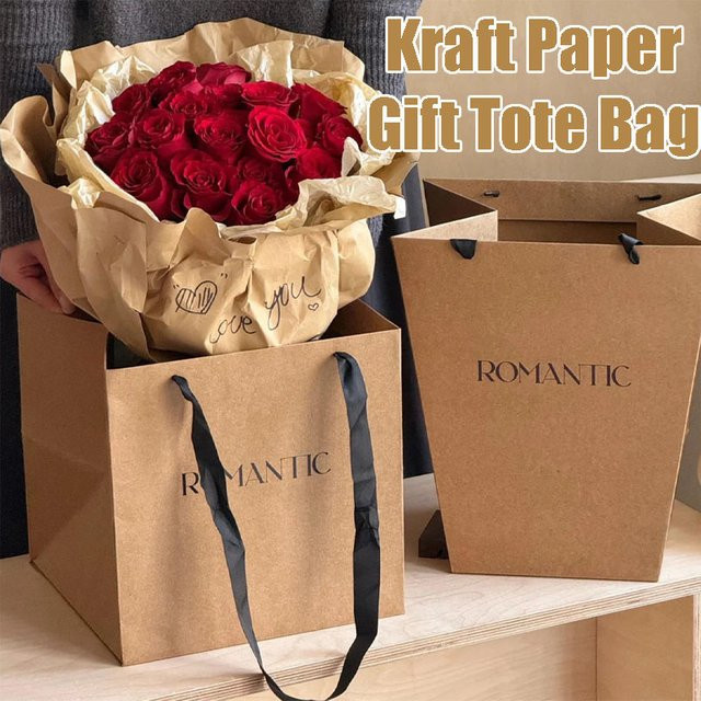 Braune Kraftpapier-Geschenktüte für Blumensträuße und Präsente - Bild 1