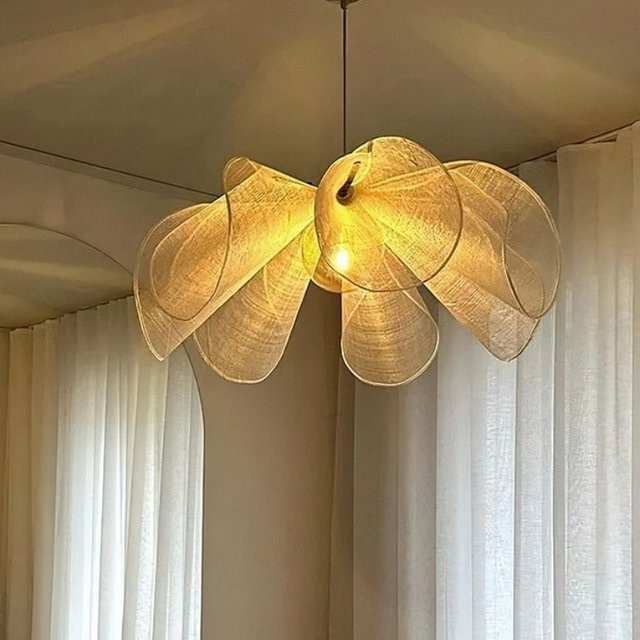 JIANKEXING Pendelleuchte im modernen chinesischen Zen-Stil aus Stoff und Metall, Beige - Bild 1