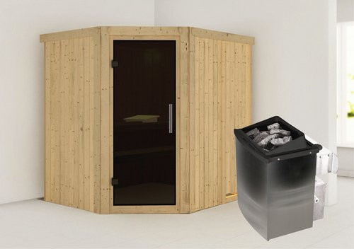 Karibu Sauna Maardu für 3 Personen mit 9 kW Saunaofen und integrierter Steuerung, beige - Bild 1