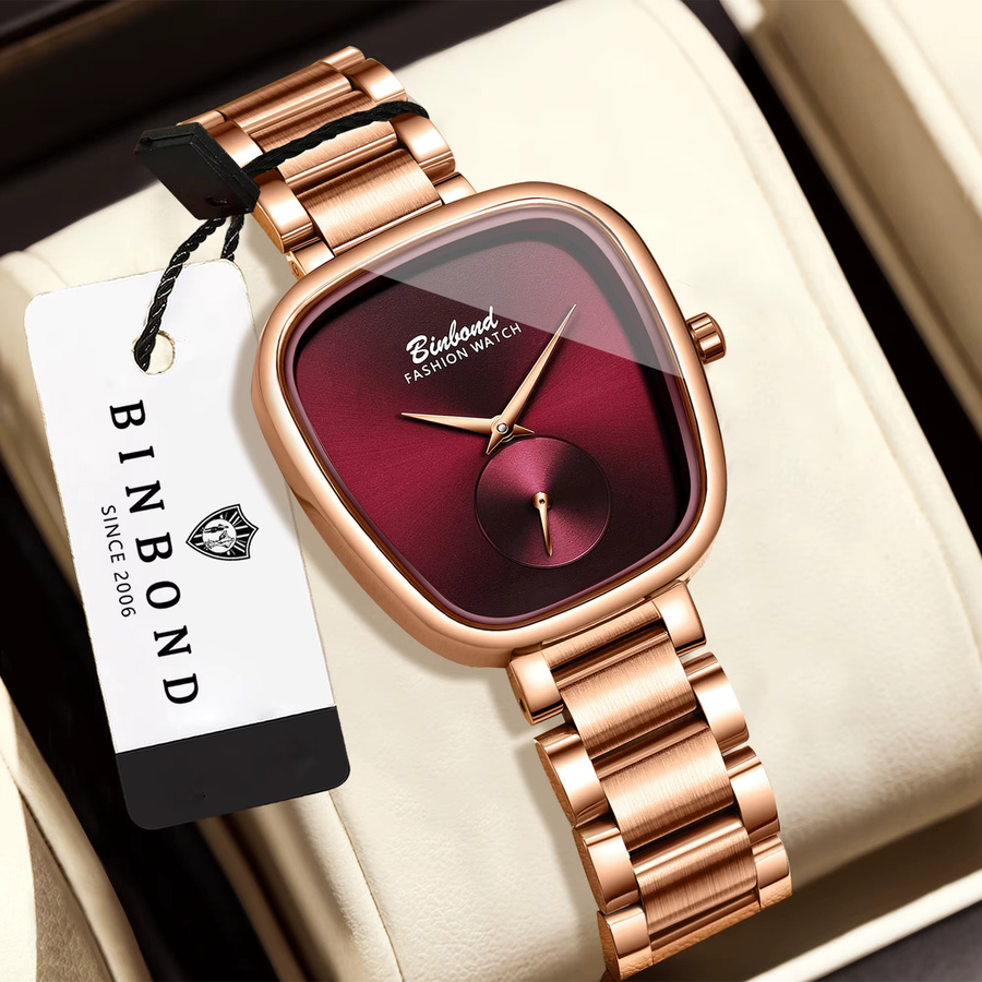 BINBOND Armbanduhr Quarz, Edelstahl, Roségold, Schwarz, Damen - Bild 2
