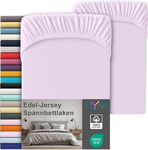 NYVI Edel Jersey Spannbettlaken Deluxe 2er Set aus 100% supergekämmter Baumwolle, Farbe: Flieder, B/T: 180-200 x 200 cm, passend für Matratzen bis 25 cm Steghöhe - Bild 1