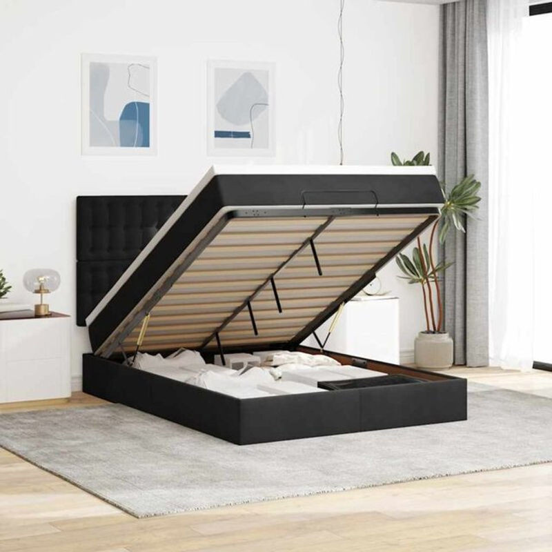 Vidaxl Ottoman Polsterbett mit Matratze und LED in Schwarz aus Samt, B/T/H: 140 x 190 x 128 cm - Bild 1