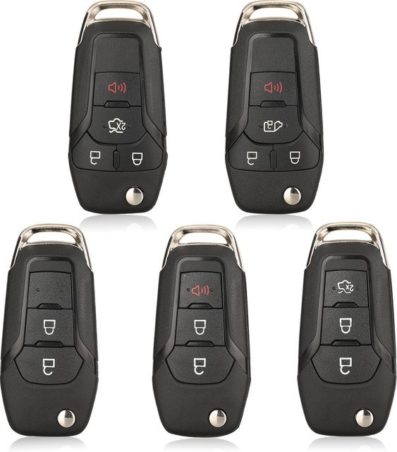 Jingyuqin Autoschlüsselgehäuse mit HU101 Klinge für Ford F-150 F-250 F-350 Explorer Ranger KA Fiesta Mondeo, Schwarz, 2/3/4 Tasten - Bild 1