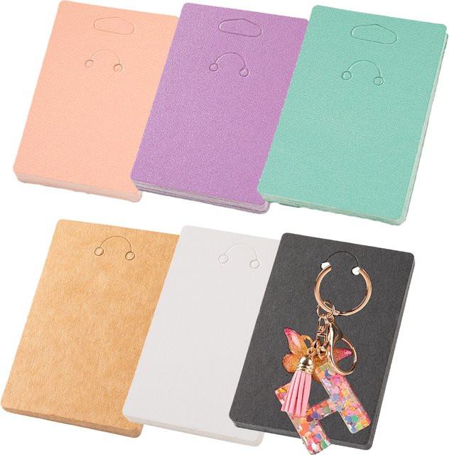 50 Stück Schlüsselbund Display Karten aus Papier in Mehrfarben, B/H: 9 x 6 cm zur Verpackung von Schmuck und Schlüsselringen - Bild 1