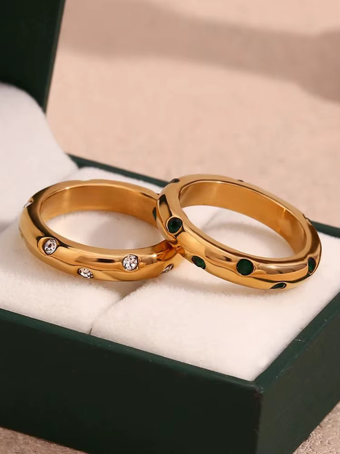 E.B.belle Ring 316L-Edelstahl, 18 Karat vergoldet, grün-weiß, bunt, Unisex - Bild 3