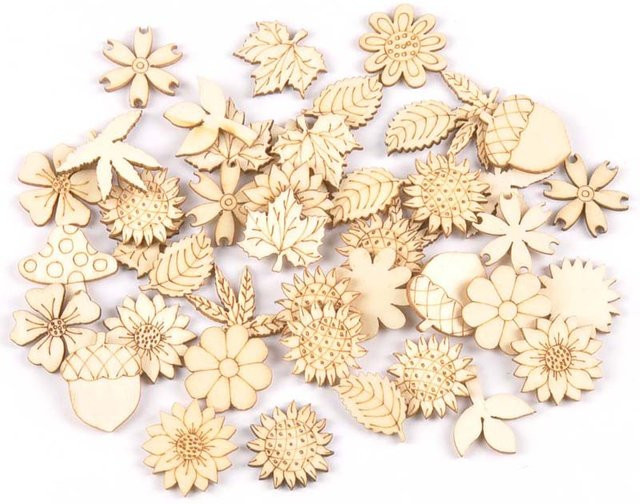 30 Stück Naturholz-Bastelrohlinge in Form von Sonnenblumen und Gras für DIY Scrapbooking und Heimdekoration, Durchmesser: 25-30 mm, Braun - Bild 1