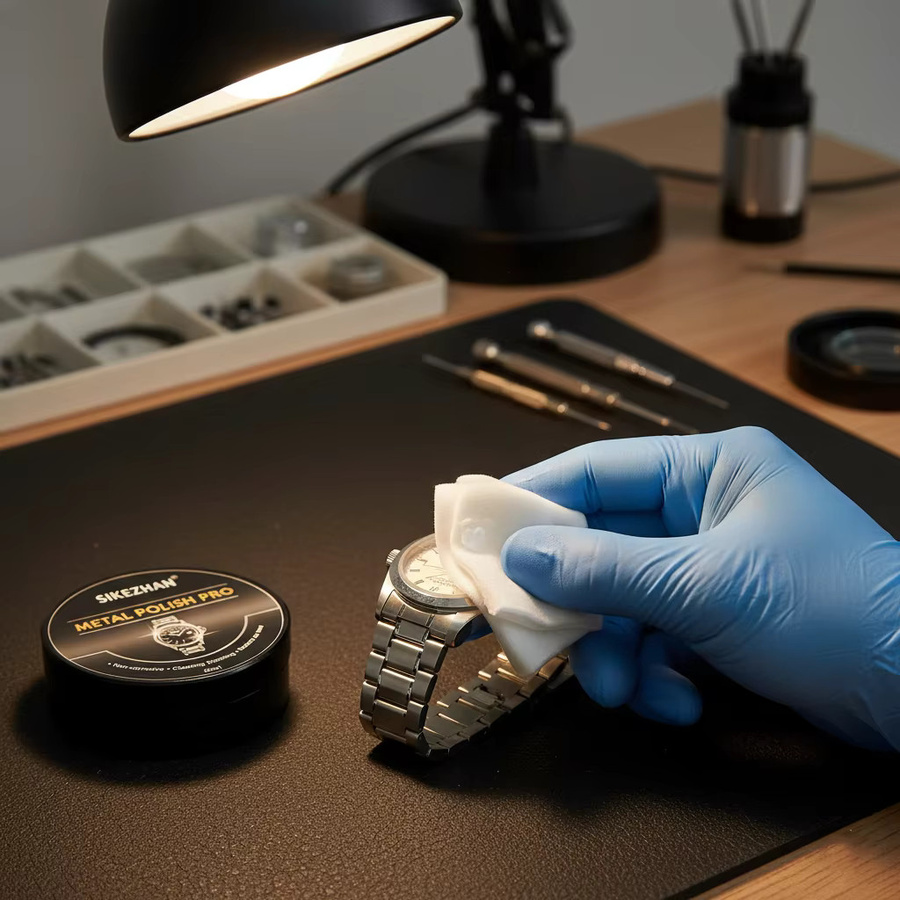 Set aus Schmieröl, Nagellackpaste und Stoff für Uhrwerke, Edelstahlgehäuse/Band-Kratzerentferner - Bild 2