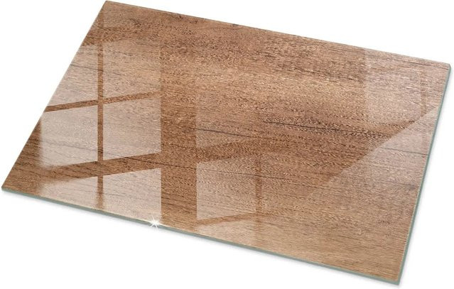 Tulup Couchtischplatte aus Glas in Braun mit natürlichem Holzmuster, Rechteckig, B/T: 100 x 70 cm - Bild 1