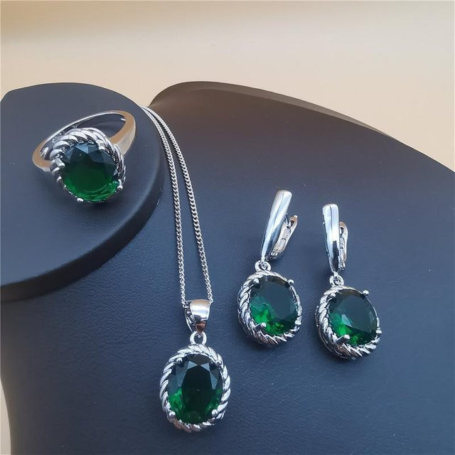YIRAN Schmuckset Dreiteilig, Kupfer, Kristall, Zirkonia, grau, Unisex - Bild 1