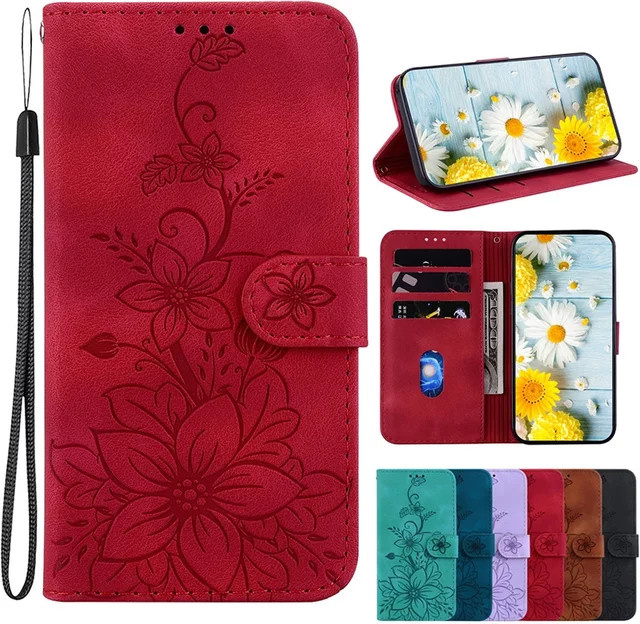 Leder-Telefonhülle mit Kartenfach und Brieftaschen-Funktion für Samsung Galaxy A73 A72 A71 A51 A81 A91 A41 A31 A70 A50 A40 A20 A30 A20E 4G 5G in Blau oder Rot - Bild 1