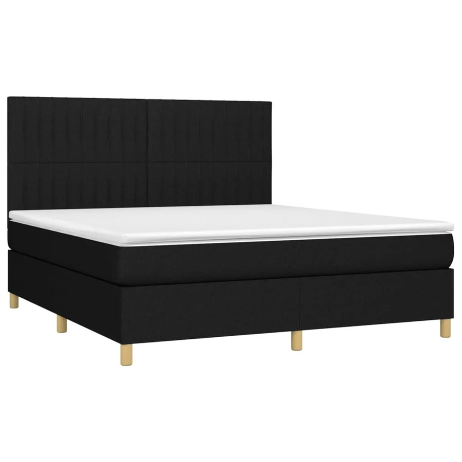 vidaXL Boxspringbett mit Matratze in Schwarz, Hybrid-Bett mit LED-Unterbettbeleuchtung und USB-Anschluss, Stoff, B/T: 160 x 200 cm - Bild 2