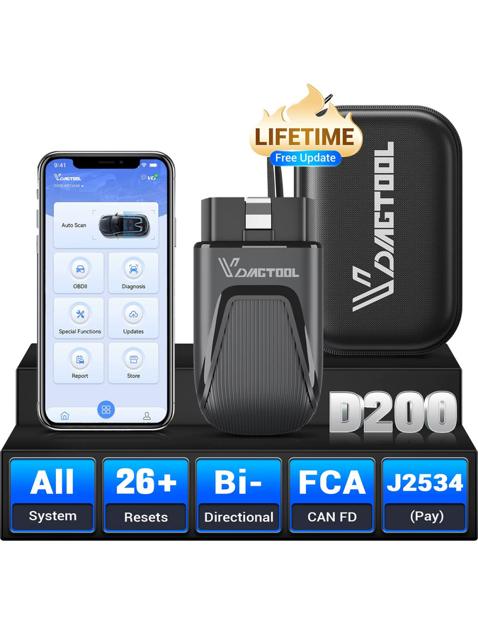 VDIAGTOOL D200 Auto-Diagnosegerät mit Vollsystem-Diagnose, 26+ Resets und bidirektionalem Test, OBD2-Scanner in Schwarz - Bild 4