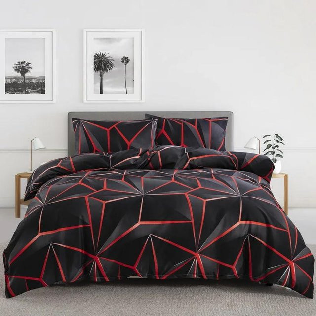 JMG Household Supplies Bettwäscheset mit geometrischem 3D-Design in Schwarz, Rot und Grau, Bettdeckenbezug und Kissenbezug aus Mikrofaser, B/H: 172 x 218 cm - Bild 1