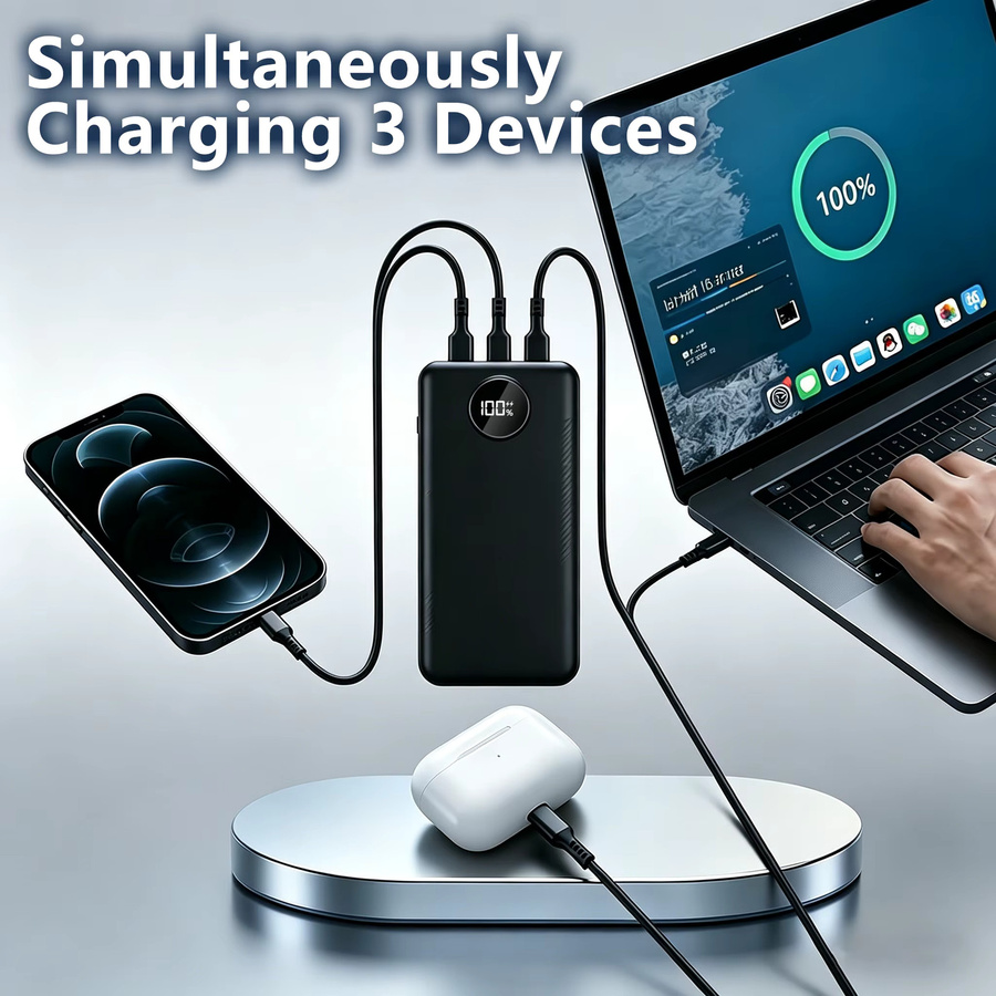 InTessry Hochleistungs-Powerbank mit 50000mAh, 66W Schnellladefunktion, 3 Ausgängen und Digitaldisplay in Schwarz oder Weiß - Bild 7