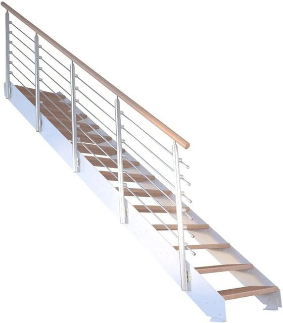 StarWood Treppe Kos mit 10 Stufen aus Buche Natur und Design-Geländer in Weiß - Bild 1