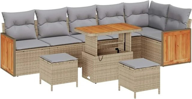 vidaXL Gartensofa-Set aus Poly-Rattan in Beige und Hellgrau mit 11-teiligem Polster-Set und Tisch - Bild 1
