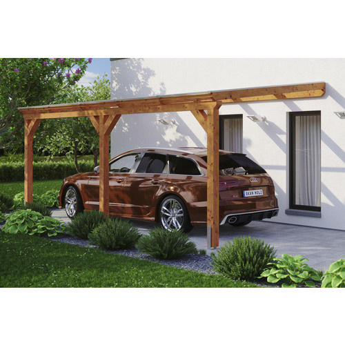 Skan Holz Carport Vogtland in Eiche hell, B/T: 300 x 541 cm, Firsthöhe: 262 cm, farbbehandelt braun - Bild 3