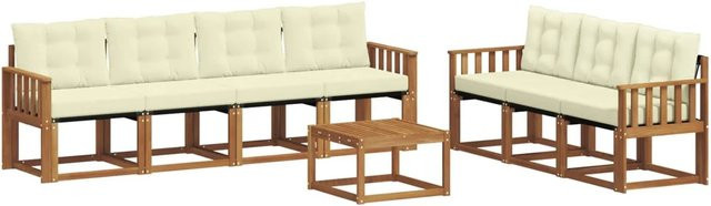 vidaXL Outdoor-Sofagarnitur 8-teilig aus Akazienholz und Textilene in Natur und Creme mit Kissen - Bild 1