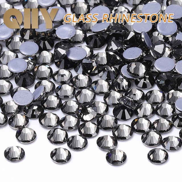QIIY Schwarze Diamant-Glas-Strasssteine mit flacher Rückseite für Hot-Fix, Nagel-Edelsteine und DIY-Dekoration, SS6-SS30 - Bild 1