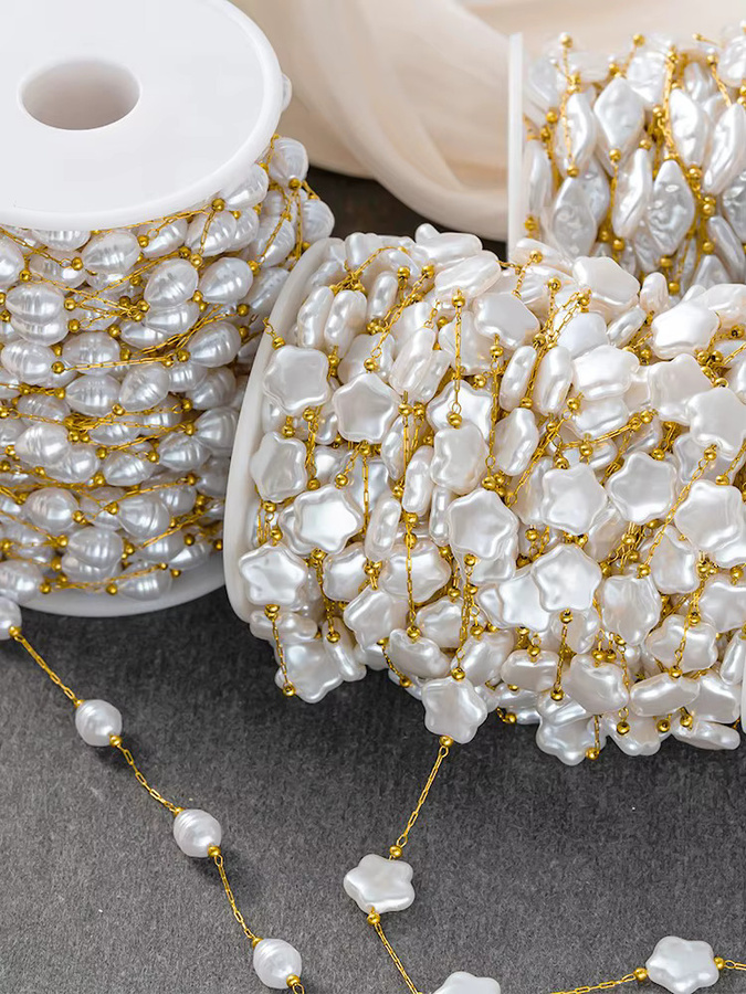Halskette Edelstahl, Faux Pearl Charms, 1 Meter, Unisex - Bild 6