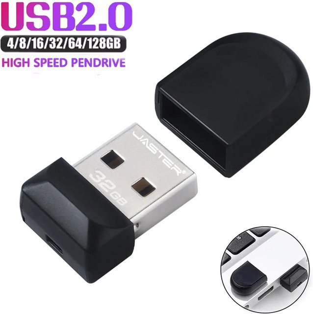 JASTER Super-Mini USB-Stick USB 2.0 wasserdicht mit Schlüsselanhänger in Schwarz oder Weiß, 128 GB - Bild 1