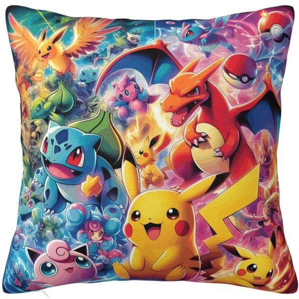 Pikachu Anime Kissenbezug aus Samt mit Cartoon Manga Design, B/B: 55 x 55 cm - Bild 1