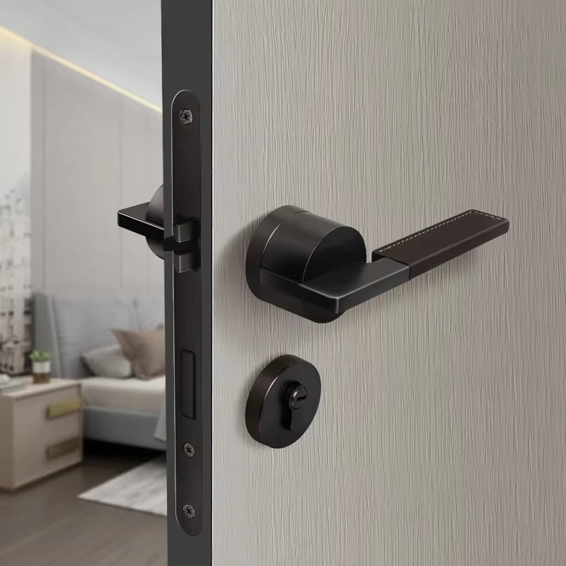 TOP KNORR Echtleder Türgriff für Schlafzimmer und Innenräume, magnetisch und geräuscharm, Grau und Schwarz - Bild 3