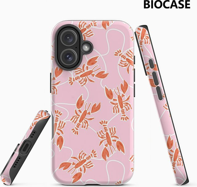 Handyhülle mit Hummer-Muster in Rosa für Apple iPhone 12 bis iPhone 17 Pro Max Plus mit doppelschichtiger Rückseite - Bild 1