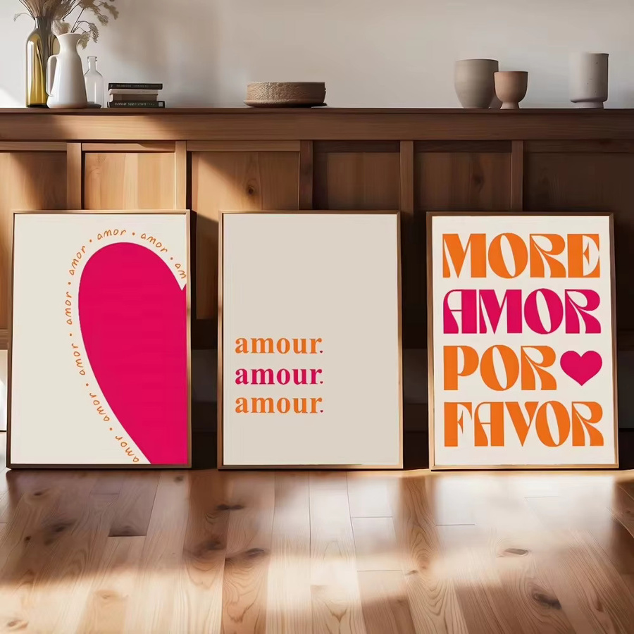 3-teiliges rahmenloses Leinwandposter Potdemiel More Amor Por Favorite Wandkunst in Mehrfarbig mit Typografie und abstraktem Design - Bild 2