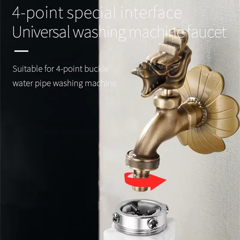 ZGRK Wandwasserhahn aus Messing in Antik-Optik mit Schnitzereien, Gold/Brushed Brass, ideal für Garten, Waschmaschine und Außenbereich - Bild 2