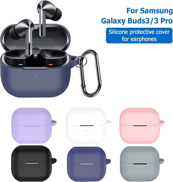 AKABEILA Silikon-Schutzhülle für Samsung Galaxy Buds 3 Pro und Buds 3 in Weiß mit Schlüsselanhänger - Bild 1
