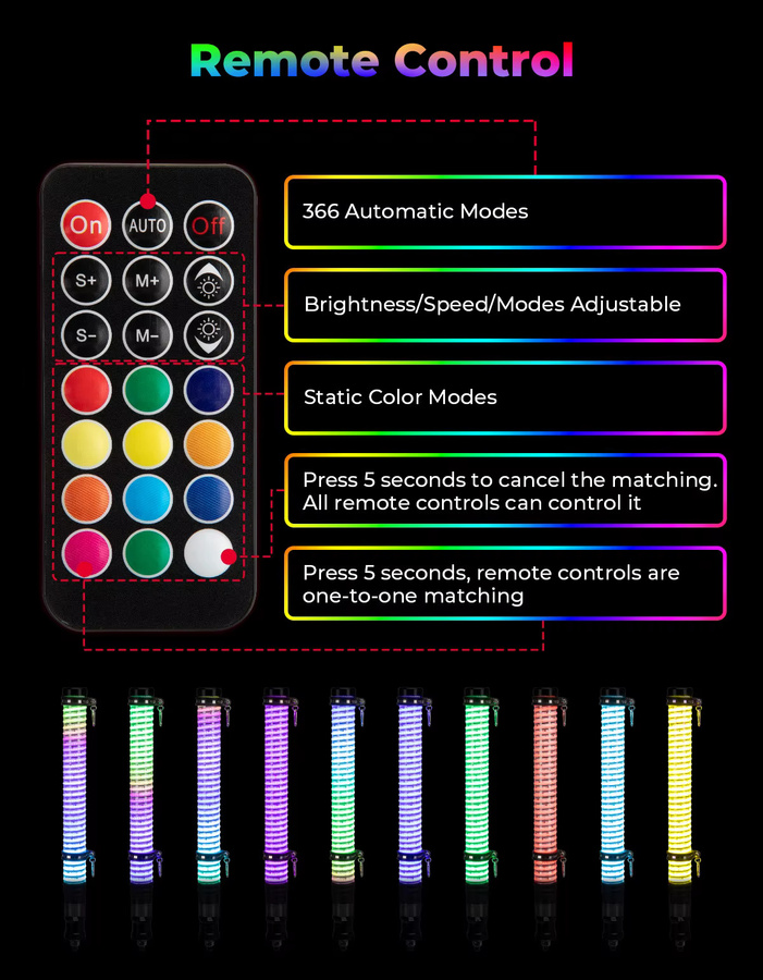 KEMIMOTO RGB Fat Whip Lights Wasserdichte Blinker mit Bluetooth-Fernbedienung in Schwarz für UTV ATV Can-Am, Auto, LKW und Golfwagen - Bild 2