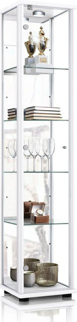 K-Möbel Sammlervitrine stehend in Weiss mit LED-Beleuchtung, Glasböden, Spiegel und Schloss, H x B x T: 176 x 37 x 33 cm - Bild 1