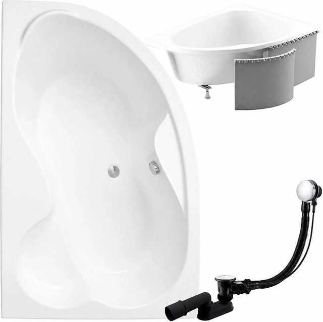 KOLMAN Eckbadewanne aus Acryl in Weiß, linksseitig mit Styroporverkleidung, Ablauf und Füßen, B/T: 160 x 105 cm - Bild 1