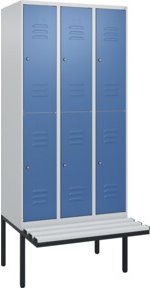C+P Doppelstock-Spind Classic PLUS Sitzbank mit 3 Abteilen und Zylinderschloss, B/T/H: 212 x 90 x 81,5 cm - Bild 1