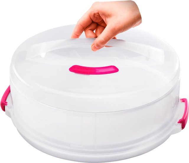 Höhenverstellbarer Tortenbehälter von Metaltex aus Kunststoff in Weiß oder Pink, auslaufsicher - Bild 1