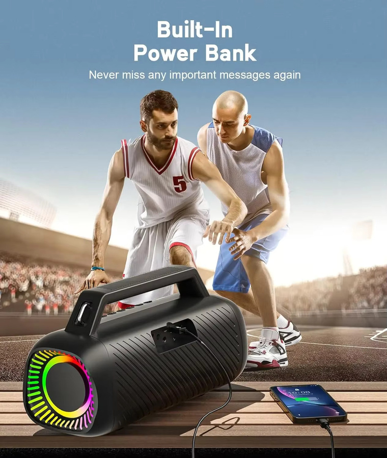 Ortizan Bluetooth-Lautsprecher mit 60W Leistung, IPX7 wasserdicht, massiver Bass und Lichteffekten, Schwarz - Bild 3