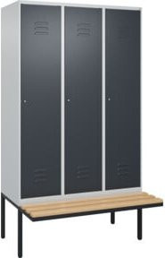 C+P Spind Classic PLUS Spind mit Sitzbank, 3 Abteile, B/T/H: 212 x 120 x 81,5 cm, Zylinderschloss, 4 Garderobenhaken, mittige Trennwand, auskragende Sitzbank, Anthrazitgrau - Bild 1