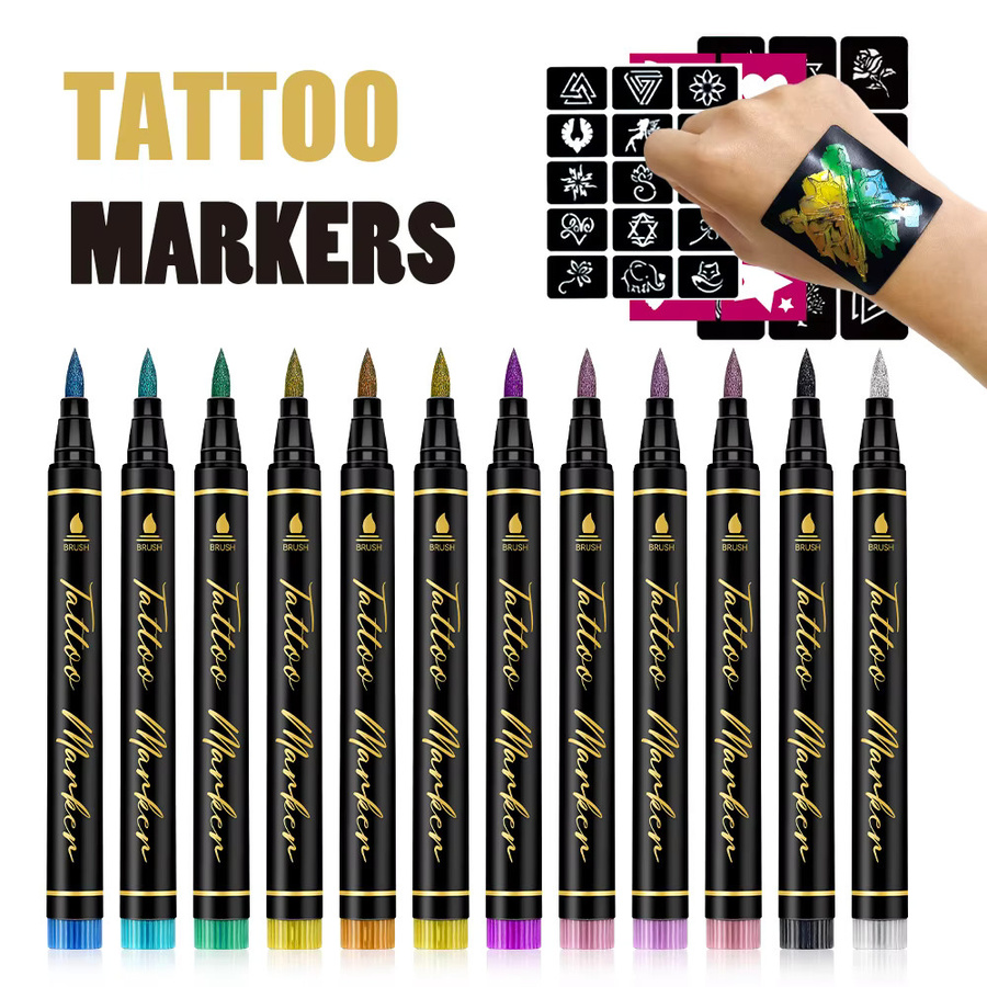Waschbare Tattoo Stifte für Körpermalerei in Multicolour, schnell trocknende Kunstmarker für Zeichnungen und Partys - Bild 6
