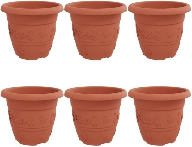 6er Set runde Blumentöpfe von vidaXL aus Kunststoff in Ziegelrot, Durchmesser: 26 cm, Höhe: 25 cm - Bild 1